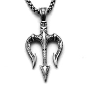 Fashion Punk Trending Hip Hop Vintage Poseidon Trident Om Trishul Handmade Crystal Cuban Iced Out Bling Sparkle American Diamond Pendant Cubic Zirconia Necklace with Chain Gift Jewelry for Men and Women