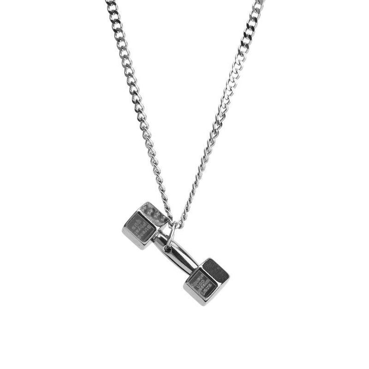 Fashion Punk Trending Hip Hop Gym Barbell Dumbbell Handmade Crystal Cuban Iced Out Bling Sparkle American Diamond Pendant Cubic Zirconia Necklace with Chain Gift Jewelry for Men and Women