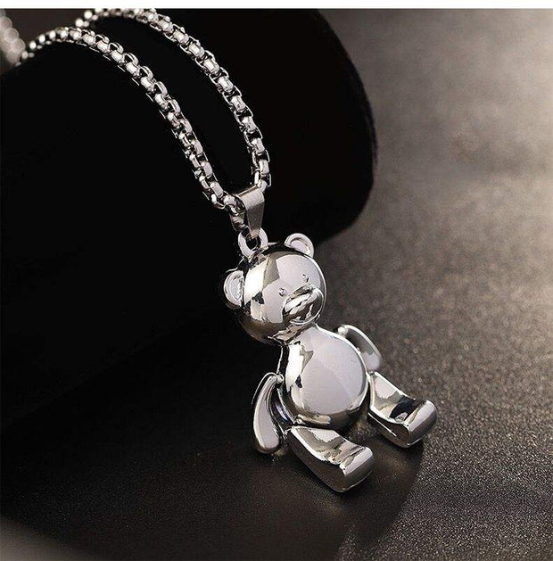 Fashion Punk Trending Hip Hop Cute Teddy Bear Handmade Crystal Cuban Iced Out Bling Sparkle American Diamond Pendant Cubic Zirconia Necklace with Chain Gift Jewelry for Men and Women