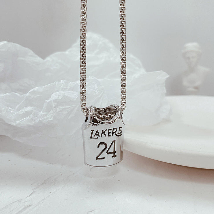 Fashion Punk Trending Hip Hop Lakers 24 Basketball Star Jersey Handmade Crystal Cuban Iced Out Bling Sparkle American Diamond Pendant Cubic Zirconia Necklace with Chain Gift Jewelry for Men and Women