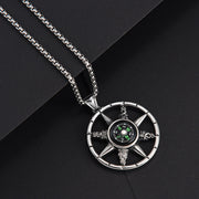 Fashion Punk Trending Hip Hop Compass Handmade Crystal Cuban Iced Out Bling Sparkle American Diamond Pendant Cubic Zirconia Necklace with Chain Gift Jewelry for Men and Women