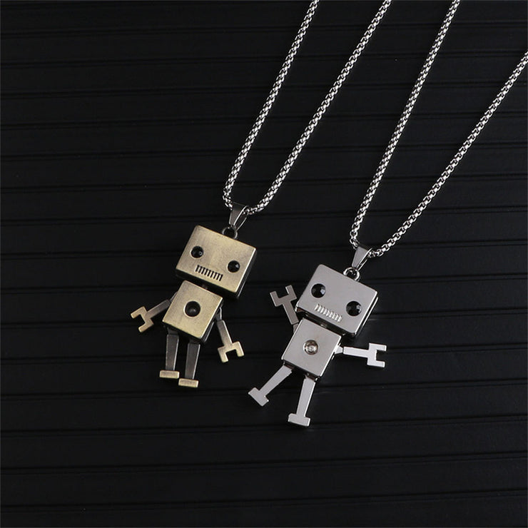 Fashion Punk Trending Hip Hop Cute Robot Handmade Crystal Cuban Iced Out Bling Sparkle American Diamond Pendant Cubic Zirconia Necklace with Chain Gift Jewelry for Men and Women