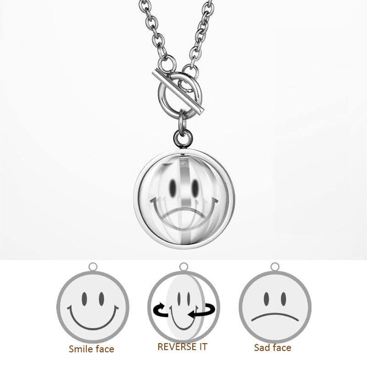 Fashion Punk Trending Hip Hop Happy Smiley Face Two-sided Handmade Crystal Cuban Iced Out Bling Sparkle American Diamond Pendant Cubic Zirconia Necklace with Chain Gift Jewelry for Men and Women