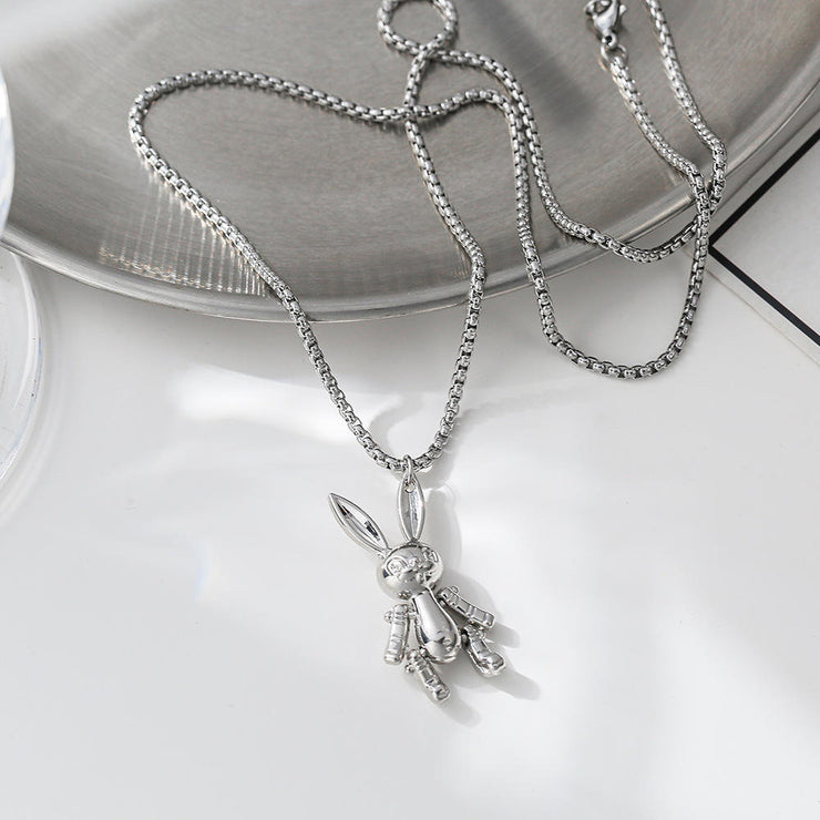 Fashion Punk Trending Hip Hop Cute Bunny Rabbit Handmade Crystal Cuban Iced Out Bling Sparkle American Diamond Pendant Cubic Zirconia Necklace with Chain Gift Jewelry for Men and Women