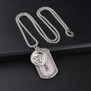 Fashion Punk Trending Hip Hop Vebsace Dog Tag Handmade Crystal Cuban Iced Out Bling Sparkle American Diamond Pendant Cubic Zirconia Necklace with Chain Gift Jewelry for Men and Women
