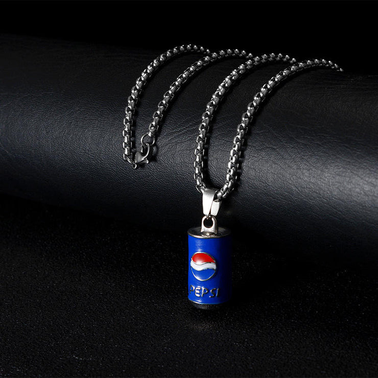 Fashion Punk Trending Hip Hop Pepsi Can Handmade Crystal Cuban Iced Out Bling Sparkle American Diamond Pendant Cubic Zirconia Necklace with Chain Gift Jewelry for Men and Women