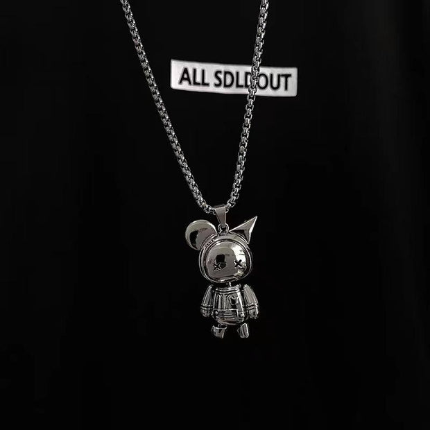 Fashion Punk Trending Hip Hop Cute Cartoon Doll Handmade Crystal Cuban Iced Out Bling Sparkle American Diamond Pendant Cubic Zirconia Necklace with Chain Gift Jewelry for Men and Women