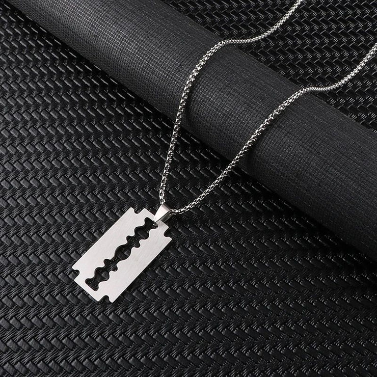 Fashion Punk Trending Hip Hop Razor Blade Handmade Crystal Cuban Iced Out Bling Sparkle American Diamond Pendant Cubic Zirconia Necklace with Chain Gift Jewelry for Men and Women