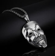 Fashion Punk Trending Hip Hop Guy Fawkes Vendetta Hacker Mask Handmade Crystal Cuban Iced Out Bling Sparkle American Diamond Pendant Cubic Zirconia Necklace with Chain Gift Jewelry for Men and Women
