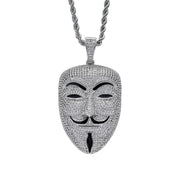 HipHop Iced Out Bling Guy Fawkes Vendetta Hacker Mask Pendant for Men & Women