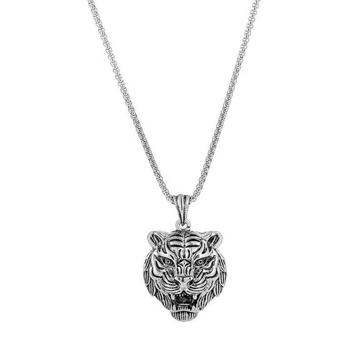 Fashion Punk Trending Hip Hop Tiger Handmade Crystal Cuban Iced Out Bling Sparkle American Diamond Pendant Cubic Zirconia Necklace with Chain Gift Jewelry for Men and Women