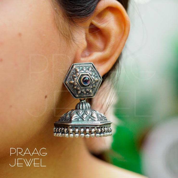 Pure Silver Earrings | 925 Silver Earrings | Silver Earrings | Oxidised Silver Earrings | Oxidised Jewellery | Silver Jhumka | Pure Silver Jhumka | 925 Silver Jhumka