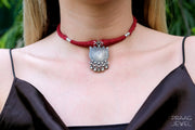 925 Silver Lotus Necklace With Oxidised Polish