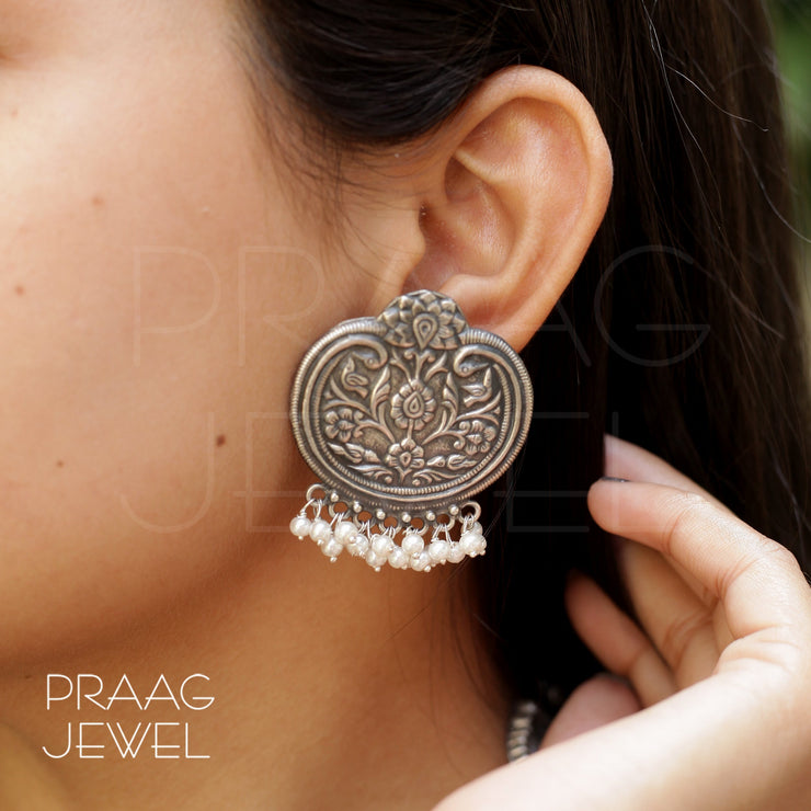 Earrings In 925 Silver With Oxidized Polish