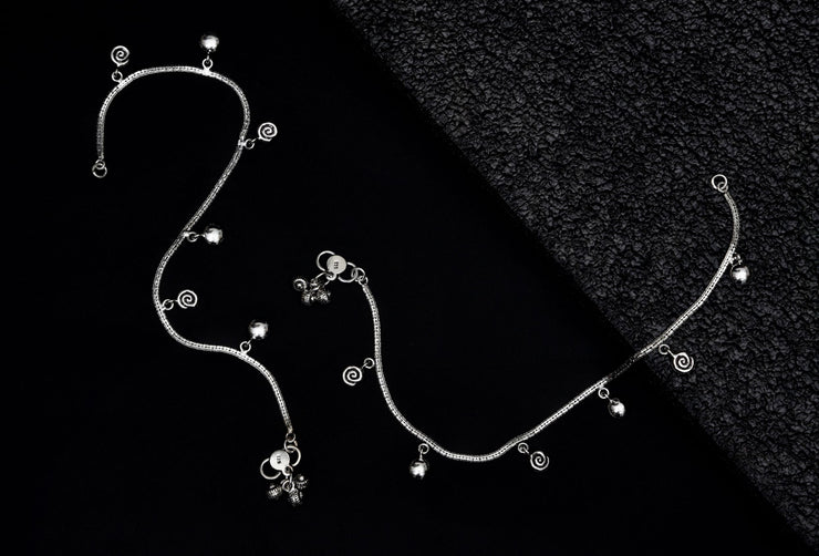 Thikri 925 Silver Anklet With Oxidized Polish 0029