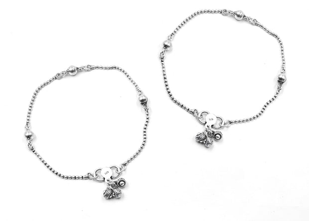Meher 925 Silver Anklet With Oxidized Polish 0023