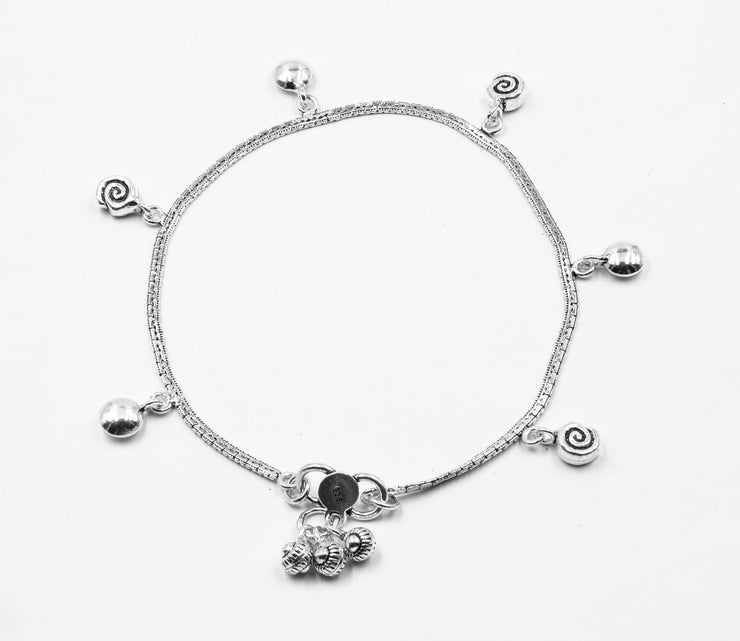 Thikri 925 Silver Anklet With Oxidized Polish 0029