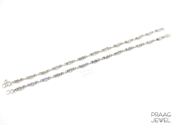 Antique Silver Anklet With Marquise Shape Imitation Stones