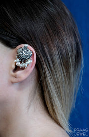 Kaaljayi 925 Silver Designer Ear Clip Earrings With Oxidised Polish