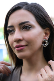 Ardha-Chandra 925 Silver Stud Earrings With Oxidized Polish