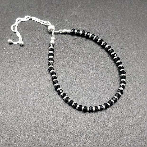 Silver Nazariya Bracelet With Black & Silver Beads 0003