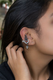Antrang 925 Silver Ear Clip Earrings With Oxidised Polish